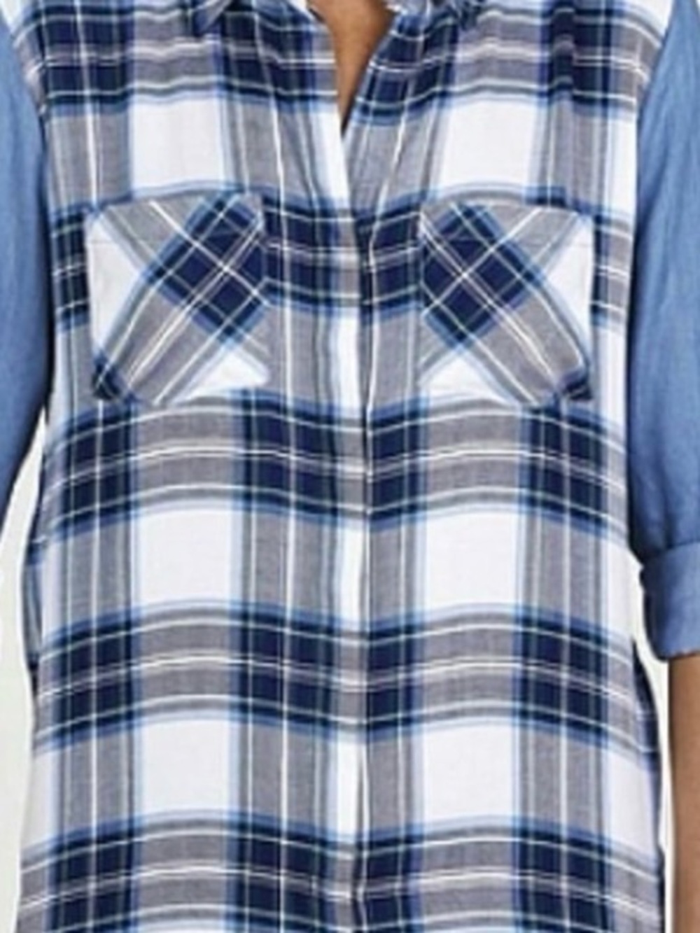 beachlunchlounge Blue White Plaid Button-Down Sleeveless Shirt (XL)